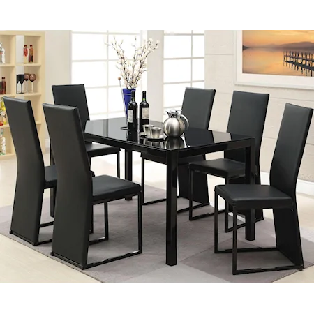 Contemporary Black Leg Table with Black Vinyl Chairs Set
